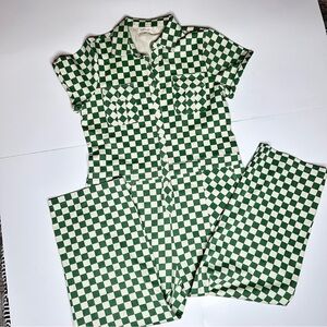 Roolee Far Out Checkered Jumpsuit Green  White Racing Print Size M